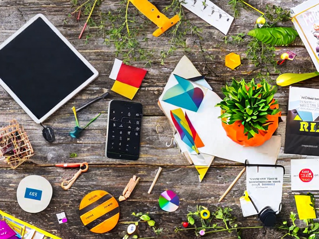 RAW photo, a close-up shot of a digital tablet displaying engaging marketing content powered by AI, surrounded by stationery and creative tools, natural light casting soft shadows, 8k UHD, high resolution