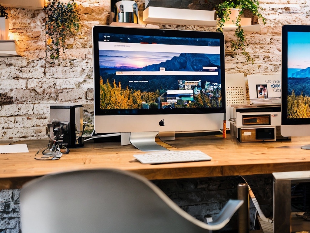 RAW photo, a workspace with a modern computer setup displaying marketing analytics and AI software interface, bright ambient lighting, 8k UHD, high quality, film grain, Fujifilm XT3