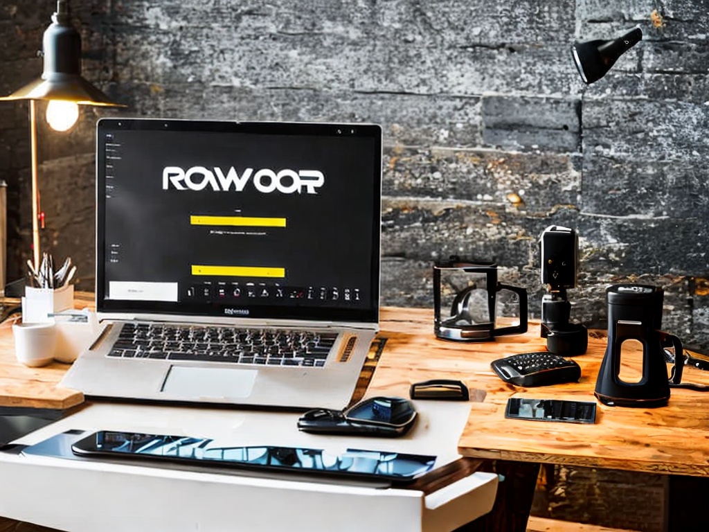 RAW photo, a modern workspace featuring a sleek desk with a laptop open to an AI no code tool interface, surrounded by gadgets and design elements, soft focused lighting, 8k UHD, high quality, film grain, Fujifilm XT3