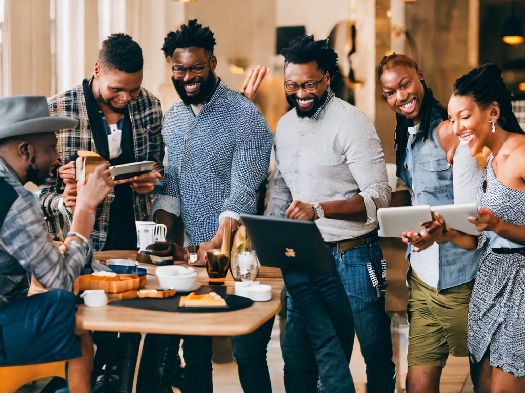 RAW photo, a diverse group of people collaborating around a digital tablet displaying an AI no code tool, showcasing an innovative and collaborative atmosphere, bright natural lighting, 8k UHD resolution, high-quality, film grain, Fujifilm XT4