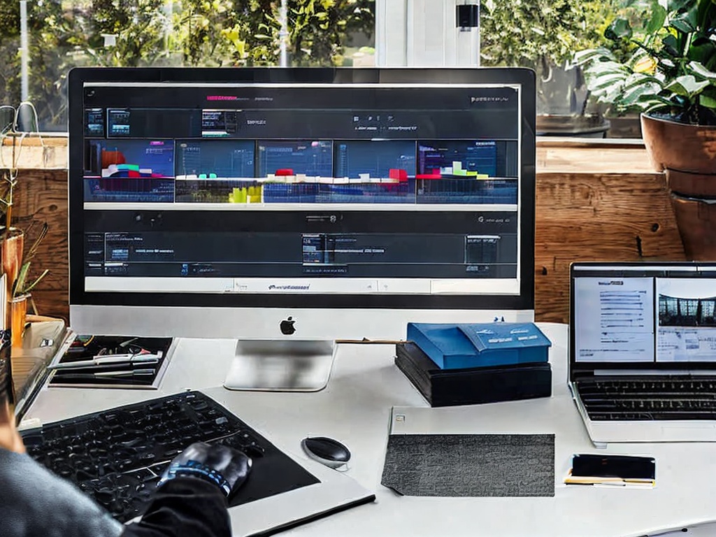 RAW photo, a modern workspace featuring a computer screen displaying a user-friendly no-code AI platform interface, surrounded by notebooks and design sketches, showcasing innovation and creativity, soft natural light, 8k UHD, high quality, realistic photo