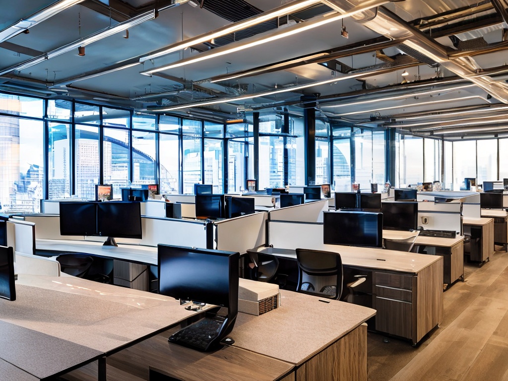 RAW photo, a modern workspace featuring multiple screens displaying artificial intelligence interfaces, soft natural lighting illuminating the room, 8k uhd, high quality, realistic photo, with a slight film grain effect, Fujifilm XT3