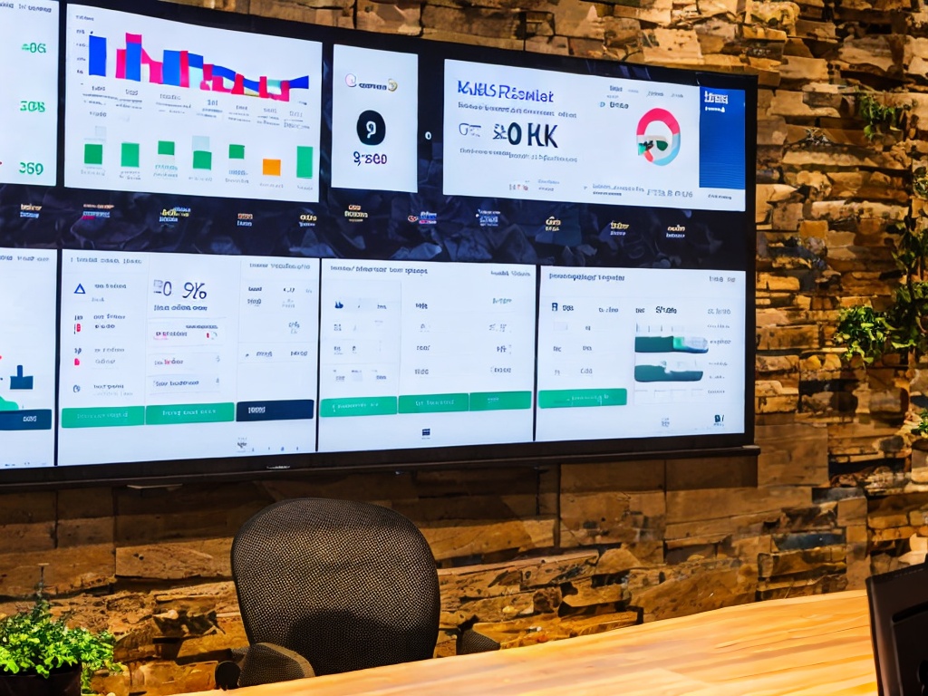 RAW photo, a close-up of a digital dashboard displaying AI analytics for customer support, with graphs and data visualizations on a high-resolution screen, showcasing a professional setting with ambient lighting, 8k UHD, high-quality, realistic photo.