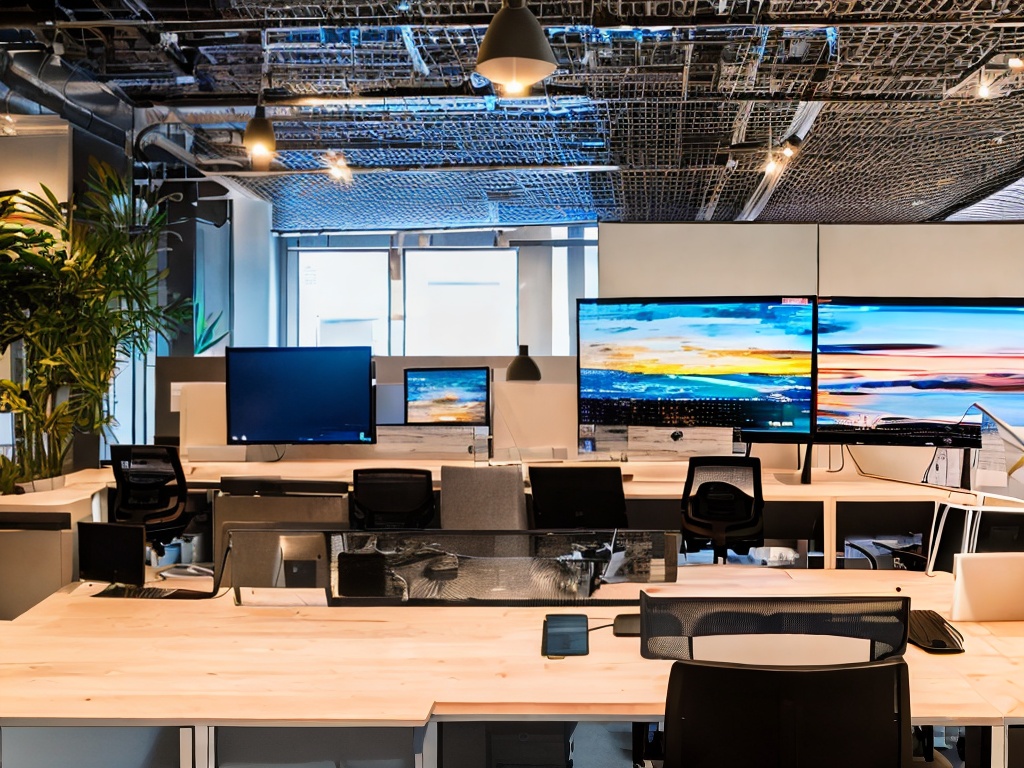 RAW photo, a modern office setting with a focus on technology tools, featuring a computer screen displaying AI customer support software, ambient lighting, 8k UHD, high quality, realistic photo