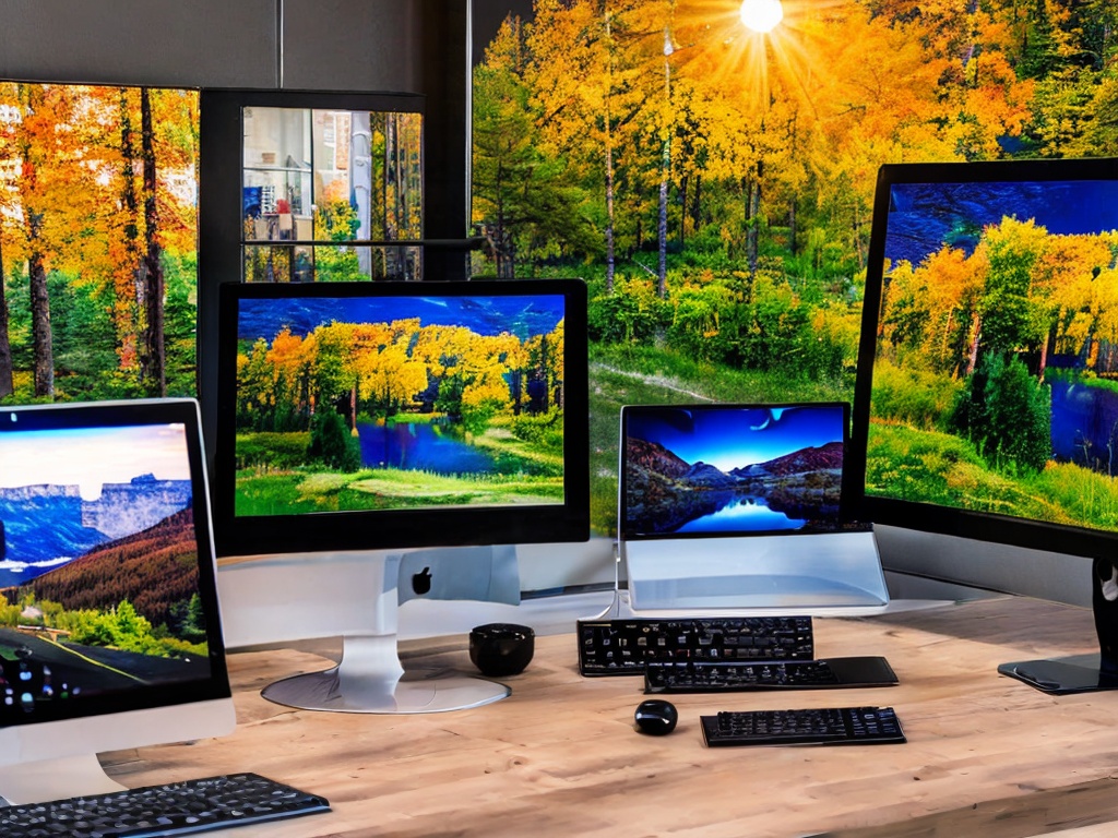 RAW photo, a visually striking desktop setup showcasing multiple screens with AI program downloads in progress, creative workspace atmosphere, warm lighting with a focus on technology, 8k UHD, high-resolution, realistic photo, captured with a Nikon Z6