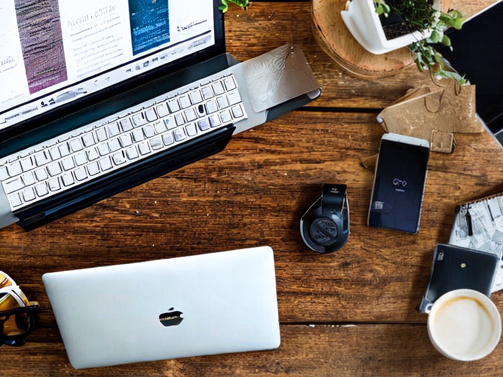 RAW photo, an artistic shot of a modern workspace with a laptop showing an AI software download, surrounded by tech gadgets and a coffee cup, soft natural light streaming in, 8k uhd, realistic photo capturing the atmosphere of innovation and productivity