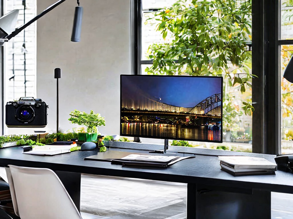 RAW photo, a sleek workspace with a laptop open showing AI productivity tool interfaces, bright and airy environment, modern decor, natural light streaming in, 8k UHD, high quality, realistic photo, subtle film grain, Fujifilm XT3