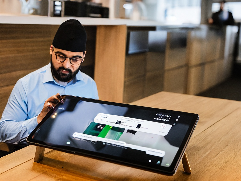 RAW photo, a user interacting with an AI application on a tablet, showcasing its features designed for task management and efficiency in a contemporary office setting, clean lines and a minimalist aesthetic, soft lighting, 8k UHD, high resolution, realistic photo, film grain, Fujifilm XT4