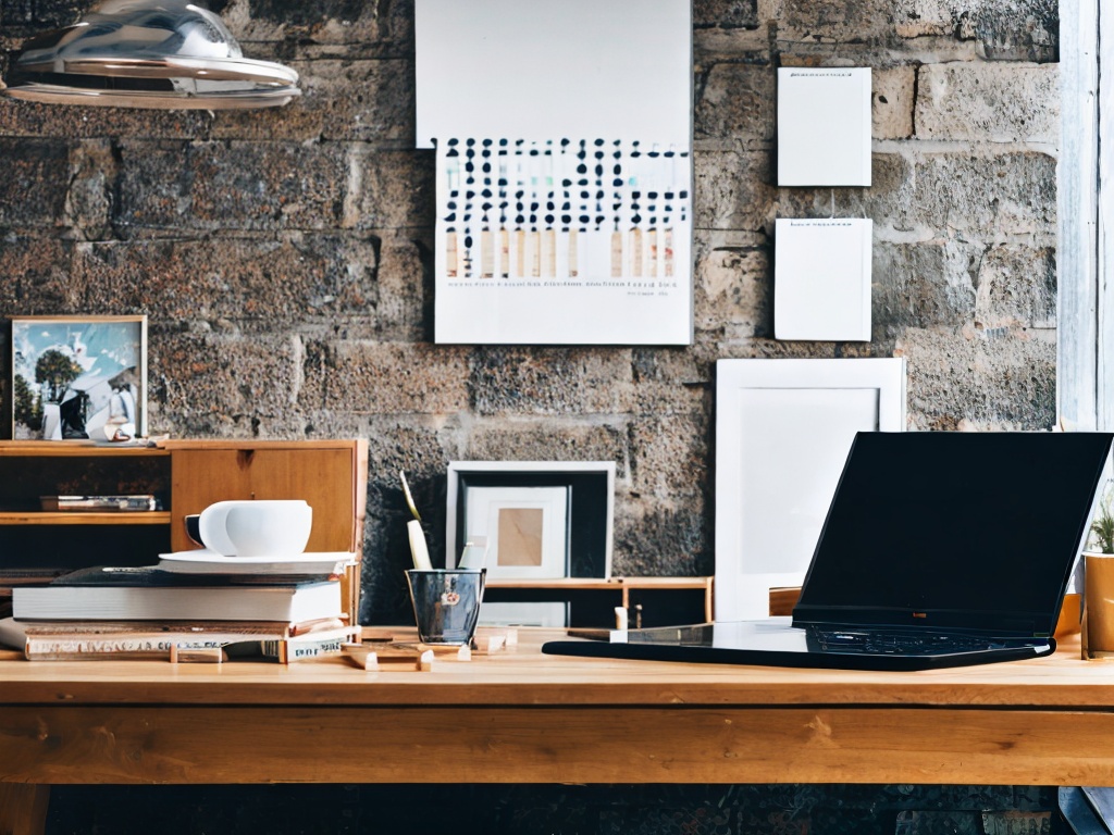 a modern workspace featuring a sleek laptop with AI programming software interface open on the screen, surrounded by coding books and a cup of coffee, warm natural lighting, 8k UHD, high resolution, realistic photo, with a slight film grain effect