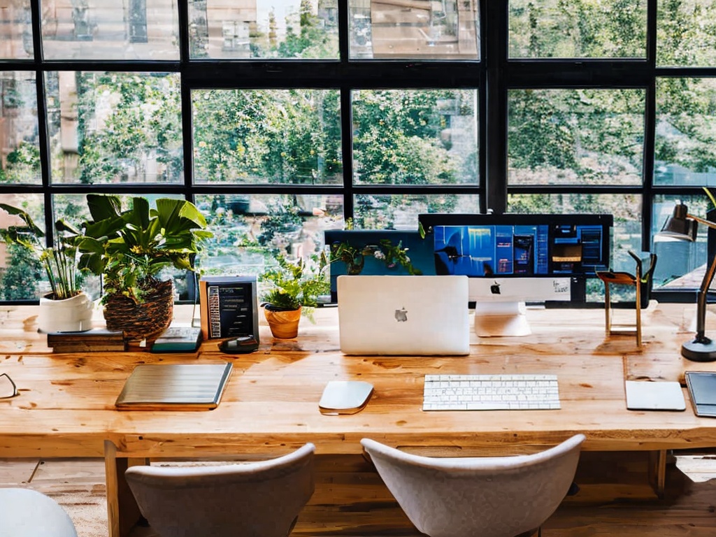 RAW photo, a modern workspace with a laptop displaying an AI application interface, surrounded by smart gadgets and a stylish desktop setup, soft natural lighting filtering through a window, 8k uhd, high quality, realistic photo, subtle film grain, Fujifilm XT3