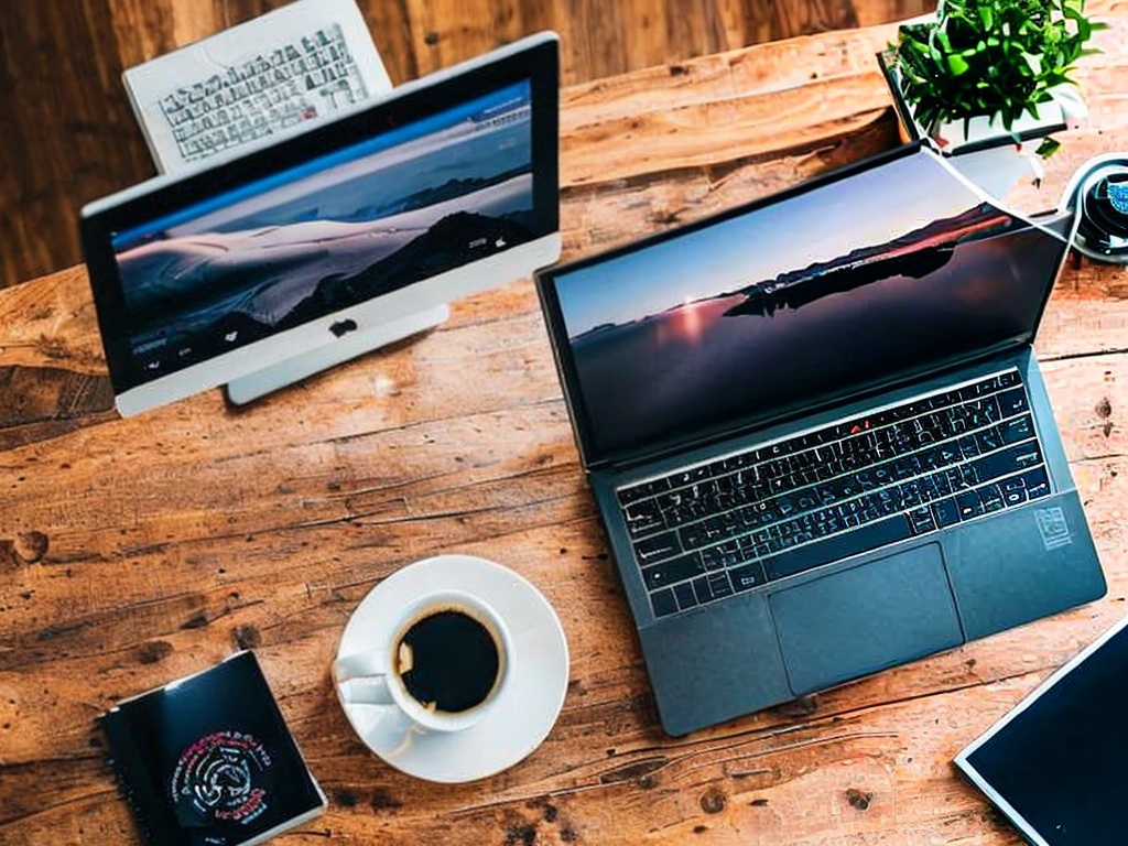 RAW photo, a futuristic workspace featuring a computer screen displaying AI-generated content, soft ambient lighting, notebooks and coffee cup scattered around, capturing the essence of creative writing with technology, 8k uhd, high quality, realistic photo, film grain, Fujifilm XT3