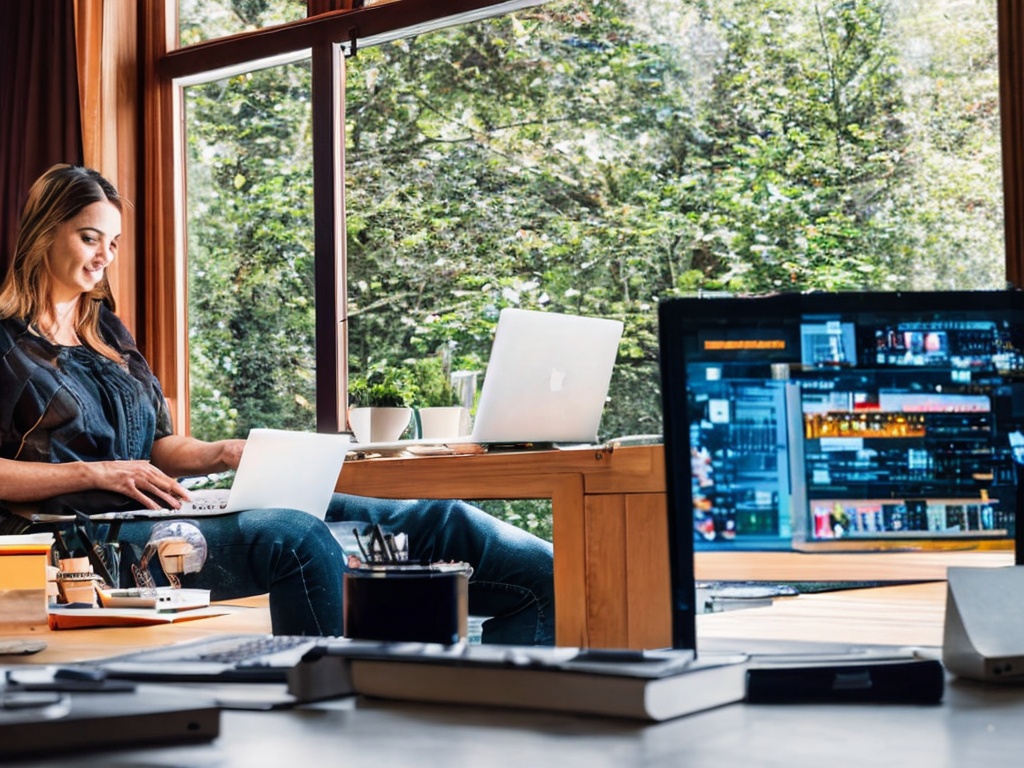 RAW photo, a creative individual typing on a laptop with an AI writing assistant visible on the screen, surrounded by creative tools like pens and paper, capturing a focused moment in a cozy home office setting, soft natural light streaming through a window, 8k UHD, high resolution, detailed and vibrant