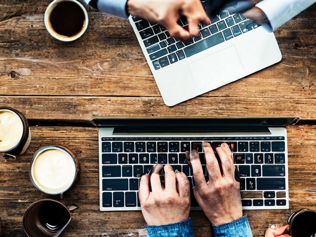 RAW photo, a close-up scene of hands typing on a laptop keyboard, with visible AI writing tools on the screen, surrounded by books and a cup of coffee, warm ambient lighting that evokes a creative vibe, 8k UHD, high resolution, realistic photo