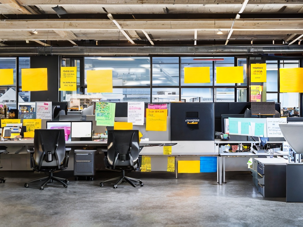 RAW photo, a creative workspace featuring multiple devices running different AI software applications, showcasing a diverse range of tools, with colorful post-it notes and design sketches around, natural light filtering in, 8k UHD resolution, high-quality image