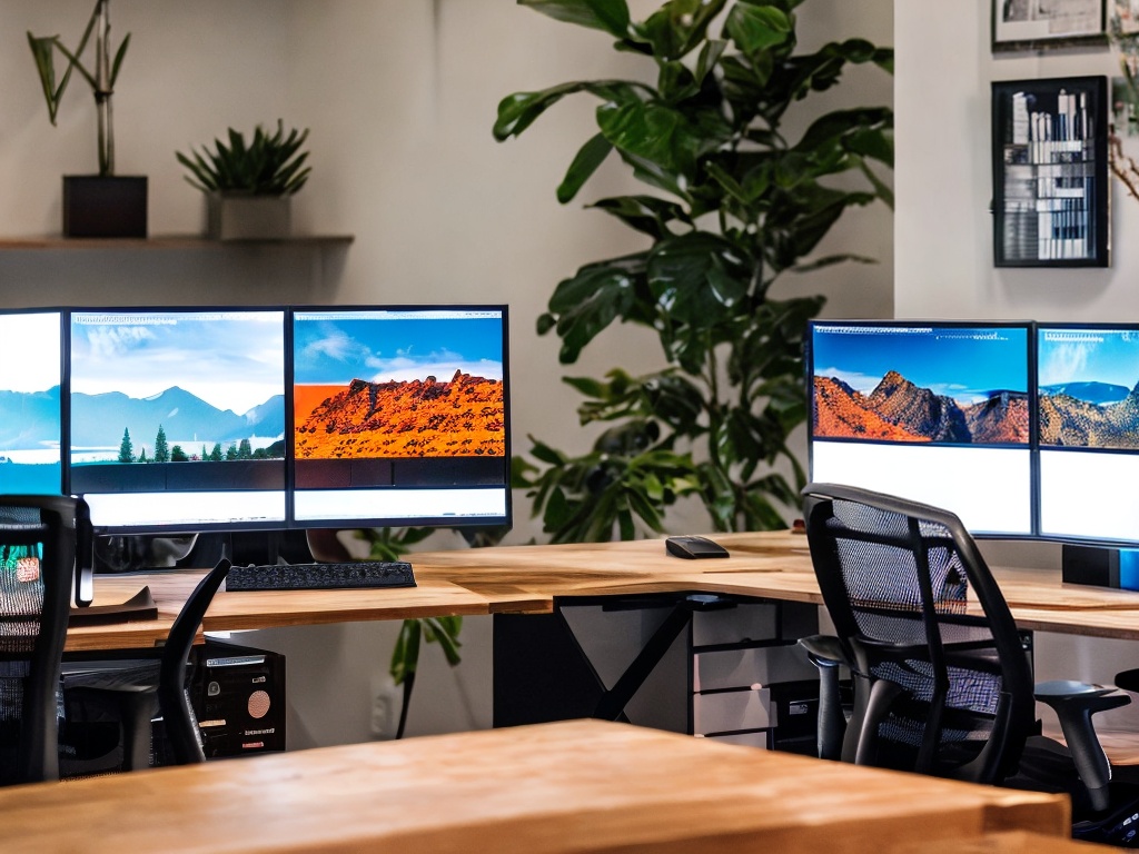 RAW photo, a computer desk setup with dual monitors displaying code and AI algorithms, modern workspace aesthetic, soft lighting, 8k uhd, high quality, realistic photo, subtle film grain, Fujifilm XT3