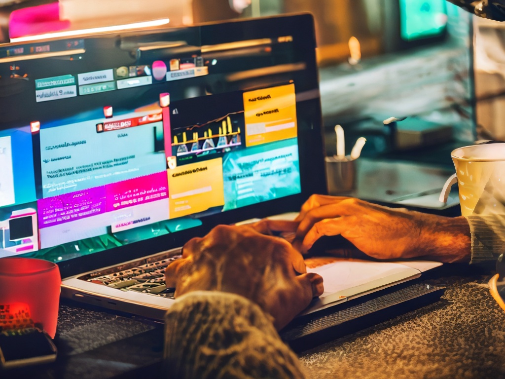 RAW photo, a close-up shot of a computer screen with code for a free AI program, hands typing on the keyboard with a cup of coffee beside it, a creative work environment filled with post-it notes and sketches, warm soft lighting, 8k UHD, high quality, dynamic composition