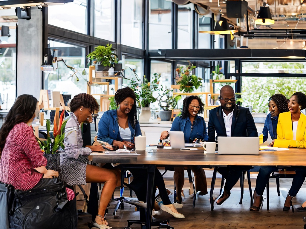 RAW photo, a group of diverse individuals collaborating around a table, using a no-code AI model builder on laptops, with sketches and sticky notes around, bright and inviting workspace, 8k uhd, high resolution, realistic photo, gentle film grain, shot with Nikon Z6 II