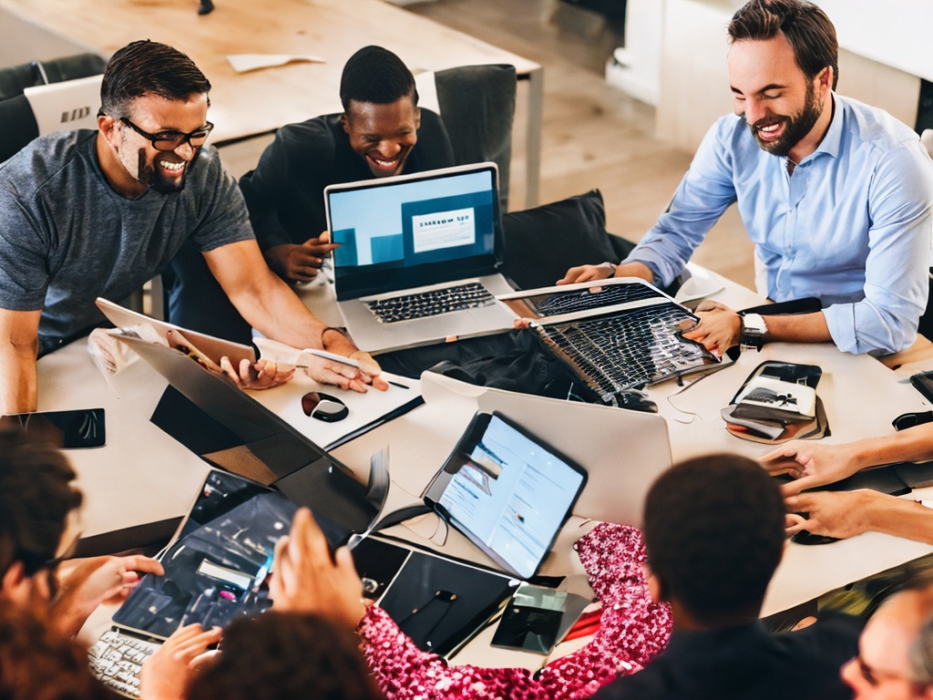 RAW photo, a diverse team of data scientists collaborating around a table filled with laptops and documents on AI platforms, natural warm lighting illuminating their engaged expressions, 8k UHD, high-quality, realistic photo, capturing the essence of innovation and teamwork