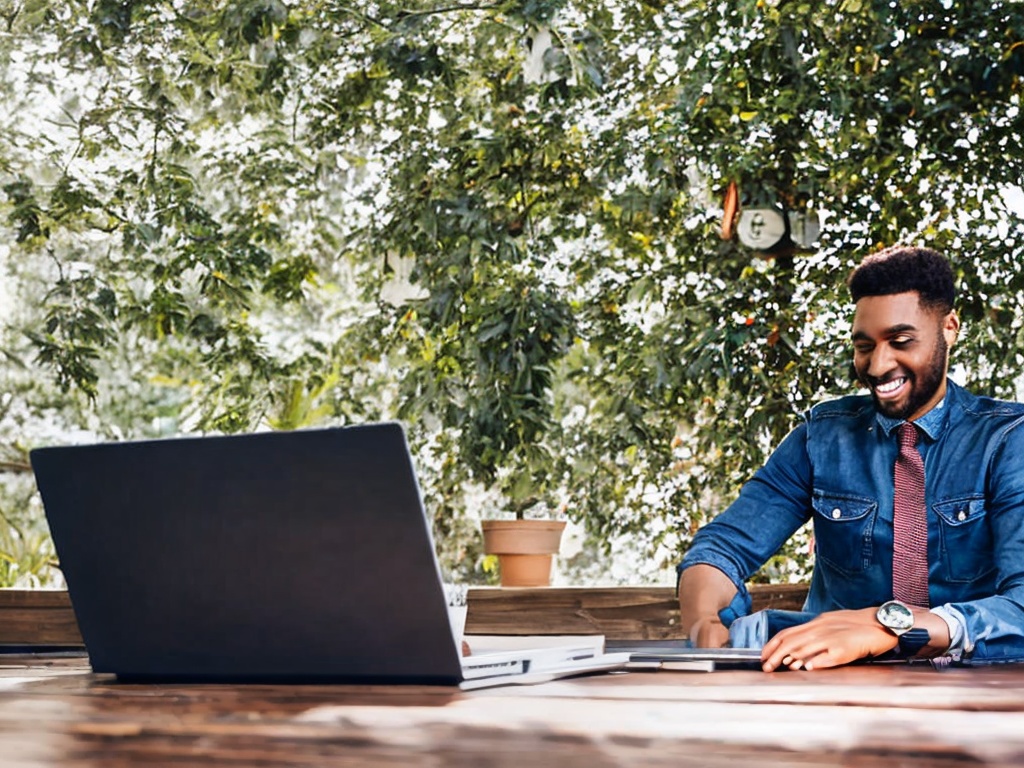 RAW photo, a person sitting at a desk with a laptop, interacting with a free AI software interface, bright natural lighting streaming in, showcasing a blend of technology and human engagement, 8k uhd, high quality, realistic capture, subtle film grain