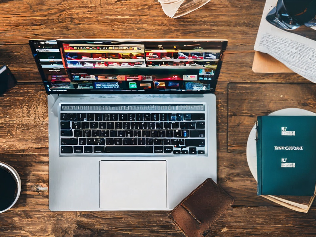 RAW photo, close-up of a laptop on a desk with analytics and AI-driven content marketing dashboards visible, surrounded by marketing books and a coffee mug, soft ambient lighting, 8k UHD resolution, high quality, realistic photo, natural film grain