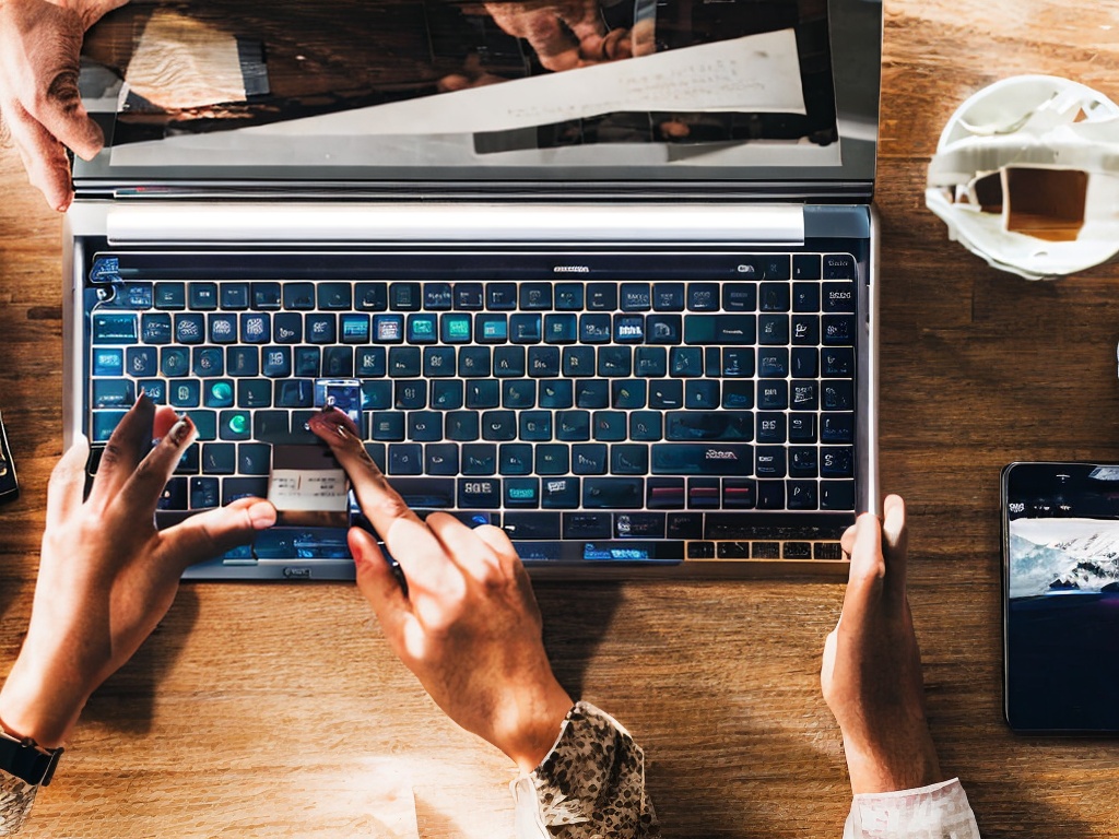 RAW photo, a close-up of a laptop keyboard with hands actively downloading an AI software, the screen shows clear details of the download process, warm lighting emphasizing the technological environment, 8k UHD, high-resolution image, subtle film grain