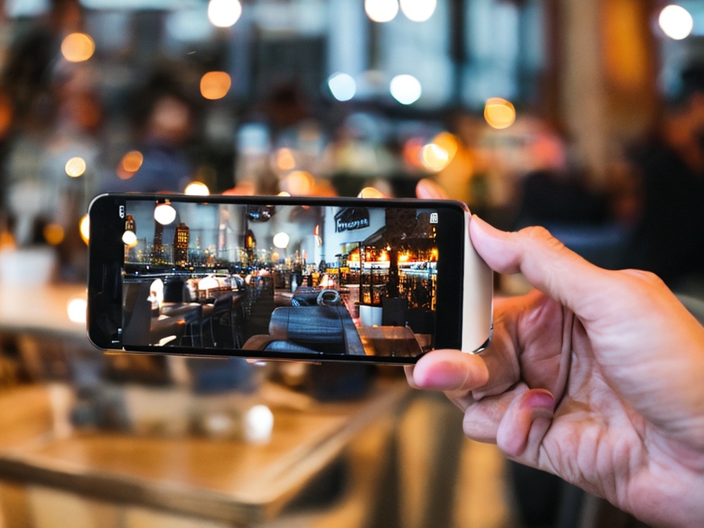 RAW photo, a close-up of a smartphone with AI applications on the screen, person using it in a cozy cafe setting, soft bokeh background, warm lighting, 8k UHD resolution, capturing a high-quality realistic image