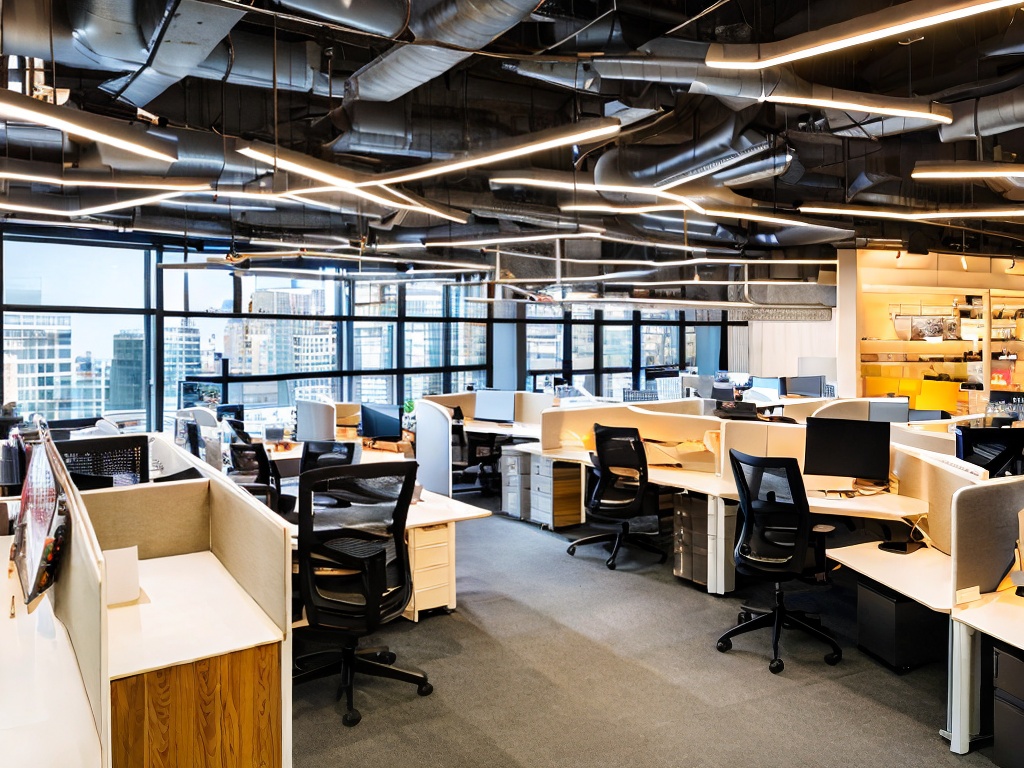 RAW photo, a bustling office environment where employees use various AI productivity tools on their devices, capturing a collaborative atmosphere with digital interfaces visible on screens, warm lighting creating an inviting scene, 8k UHD resolution, high-quality detail, shot with a Nikon Z6