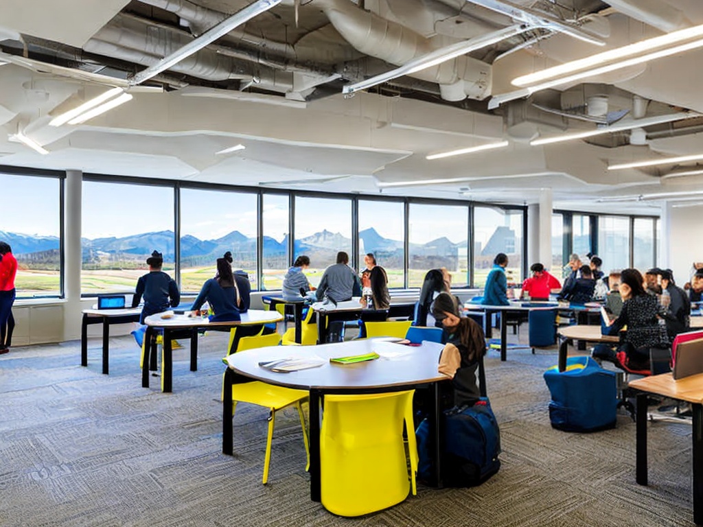 RAW photo, a modern classroom setting filled with students collaborating on AI projects, featuring tablets and screens displaying AI learning applications, dynamic and bright lighting, 8k UHD resolution, capturing the essence of technology in education, high-quality, realistic photo