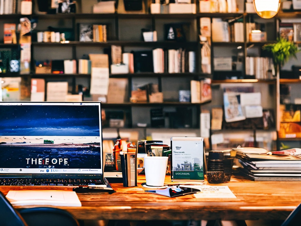 RAW photo, a creative workspace with a modern laptop, surrounded by books and a coffee cup, featuring AI writing tools on the screen suggesting content ideas, well-lit environment with a focus on clarity and warmth, 8k UHD, high-quality image, subtle film grain, Fujifilm XT3