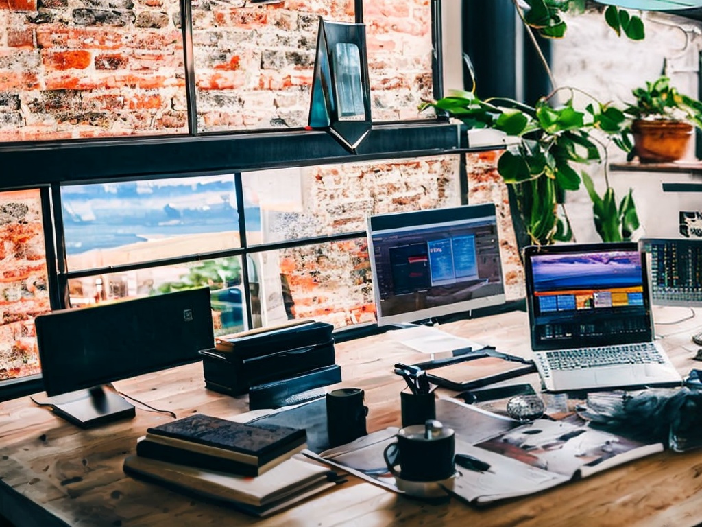 RAW photo, a creative workspace filled with a laptop displaying the dashboard of a free AI software, natural light streaming in, organized desk with relevant tech gadgets and notebooks, 8k UHD, high-resolution, capturing the innovative environment of tech enthusiasts