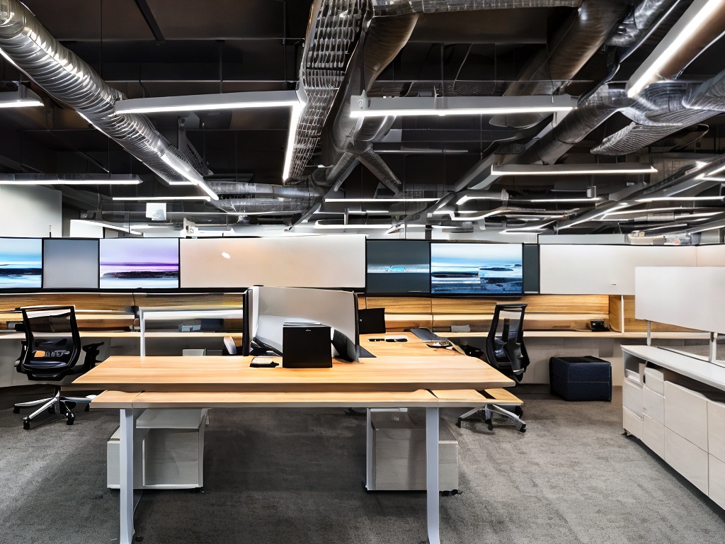 RAW photo, a sleek modern workspace featuring AI automation technology in action, with a futuristic computer setup displaying automated workflows, soft ambient lighting, 8k UHD, high resolution, realistic photo, captured with a Canon EOS R5