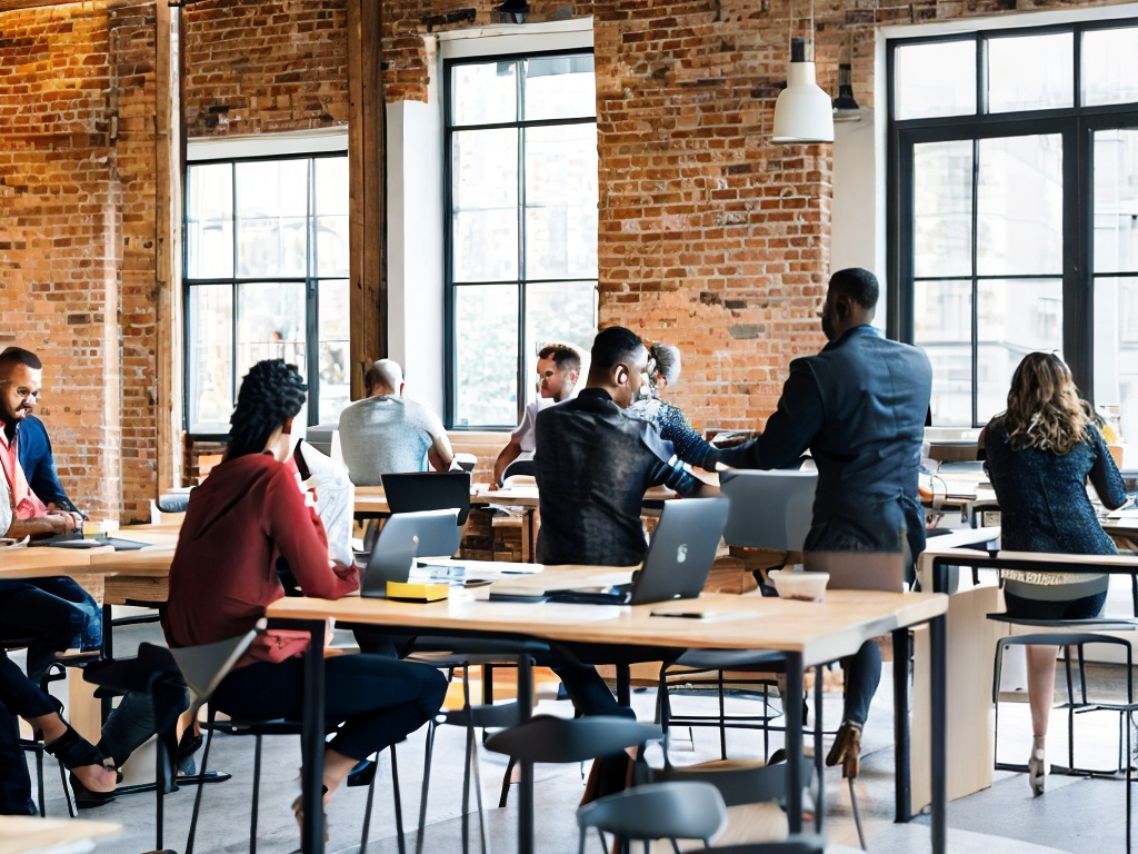 RAW photo, a team of diverse professionals engaging in a brainstorming session about AI-driven marketing strategies, surrounded by laptops and digital devices, natural light filtering through the window, 8k UHD, high-resolution, capturing the synergy and dynamism of the workspace