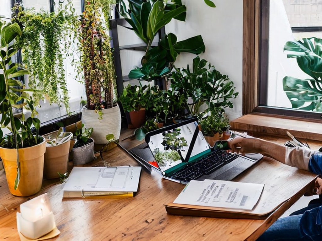 RAW photo, a student interacting with an AI learning tool on a tablet, surrounded by a creative study space filled with notebooks, pens, and plants, capturing a bright and inspiring atmosphere, 8k UHD resolution, high-quality, natural light filtering in through the window, realistic photo