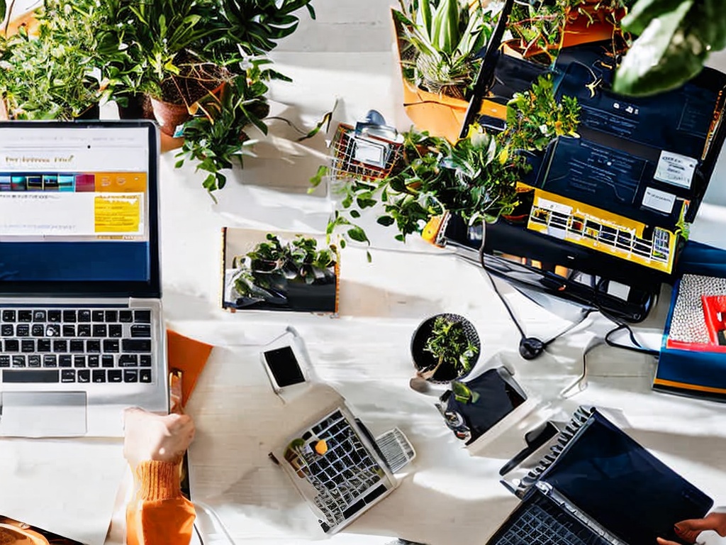 RAW photo, an office environment featuring a person using AI-powered software on a laptop, surrounded by productivity gadgets and organized materials, bright natural light streaming in, 8k UHD, vivid colors, high-resolution, realistic photo with subtle film grain