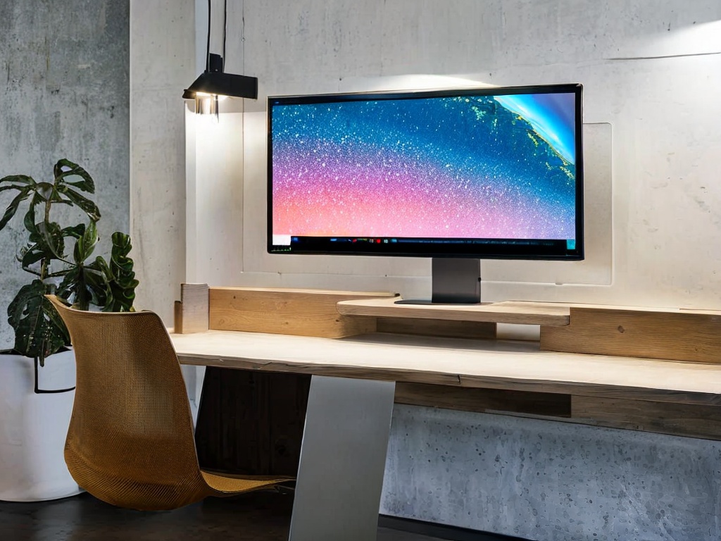 RAW photo, a futuristic workspace showcasing AI technology, featuring a sleek computer setup with an AI chatbot interface on the screen, softly lit by ambient lighting, 8k UHD, high quality, realistic image with a clean and modern aesthetic