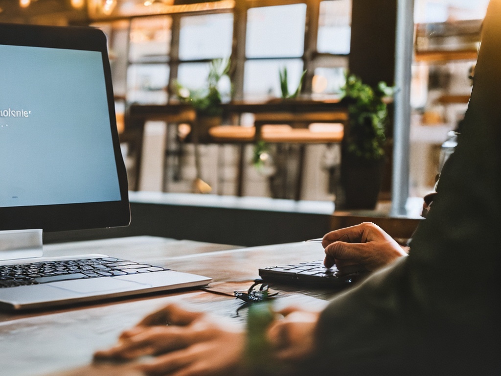 RAW photo, a close-up of a laptop with an open browser showcasing an AI tool interface, hands engaging with the keyboard in a cozy cafe setting, soft diffused light coming through a window, 8k UHD, high resolution, realistic photo, subtle film grain