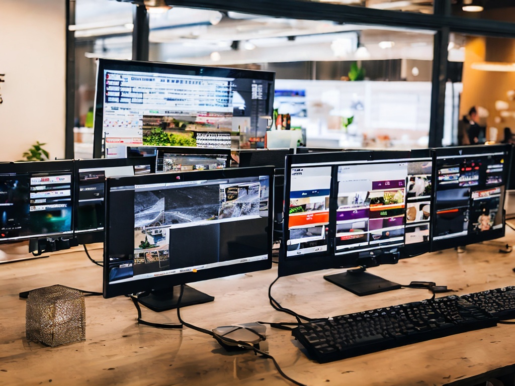 RAW photo, a modern workspace featuring a computer setup showcasing multiple AI software interfaces on the screen, well-lit with natural light, vibrant colors, 8k UHD, high-quality, realistic photo, film grain, Fujifilm XT4