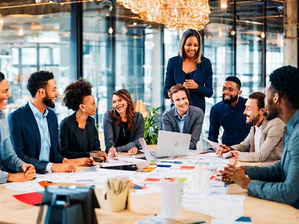 RAW photo, a diverse team collaborating around a large table, discussing AI projects with charts and diagrams scattered across the surface, vibrant and productive atmosphere, soft lighting, 8k UHD, high resolution, capturing the spirit of innovation