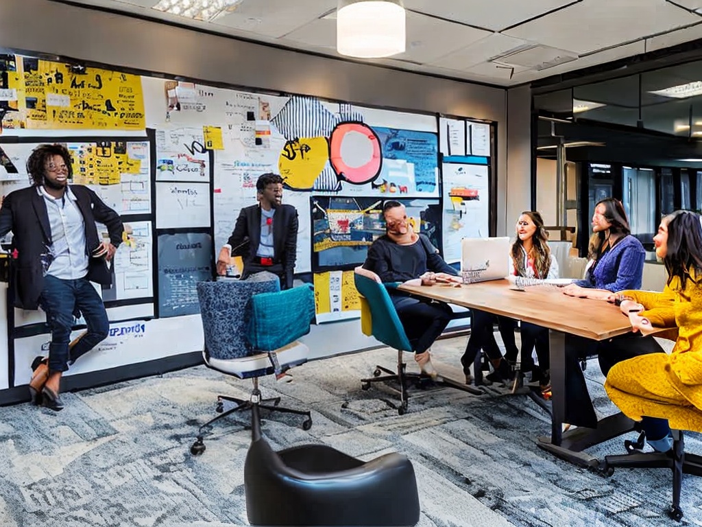 RAW photo, a creative team meeting discussing AI-driven content marketing strategies, whiteboard filled with notes and diagrams, warm lighting creating an inviting atmosphere, capturing a moment of collaboration, 8k UHD, high-quality realistic image