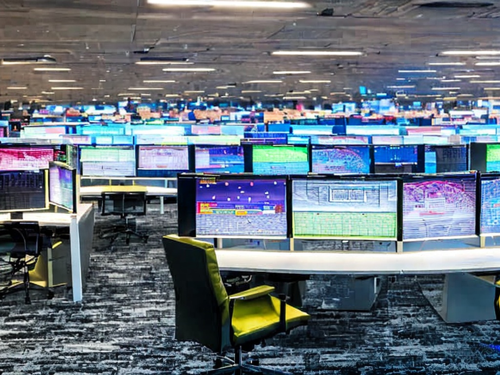 RAW photo, a futuristic workspace featuring multiple monitors displaying AI algorithms and neural networks in action, dimly lit with glowing screens creating a high-tech ambiance, 8k uhd, high quality, detailed shot, capturing the essence of advanced technology