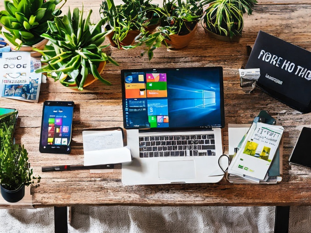 RAW photo, close-up shot of a smartphone showcasing various AI apps on its screen, set against an aesthetically pleasing desk environment with plants and notebooks, well-lit with soft diffused light, 8k UHD, high resolution, capturing intricate details with a Sony A7 III