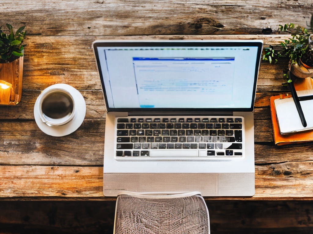 RAW photo, a laptop on a wooden desk displaying a screen full of content writing AI tool interfaces, surrounded by notebooks and a cup of coffee, warm ambient lighting, 8k uhd, high quality, realistic photo, soft focus background.