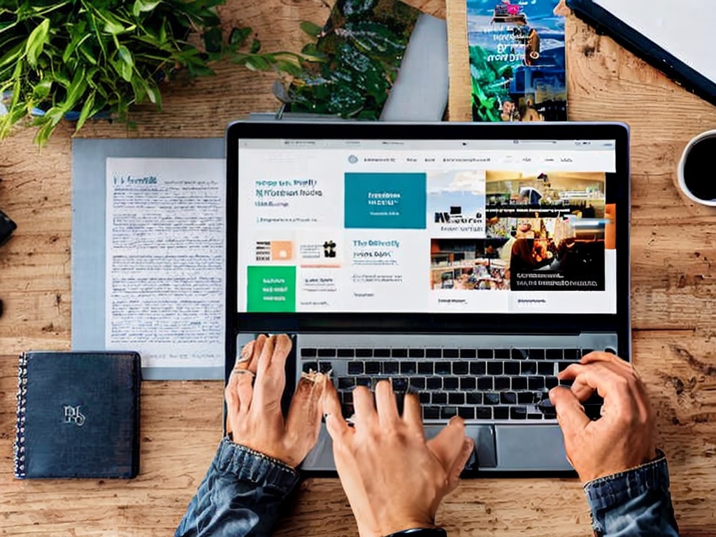 RAW photo, a close-up of a person’s hands typing on a laptop, with the screen showcasing a free AI content writing tool, surrounded by inspirational quotes and stationery, soft lighting enhancing creativity, 8k UHD quality