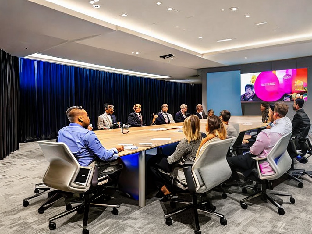 RAW photo, a brainstorming session in a stylish conference room, featuring a group of diverse professionals engaging with AI-powered content creation software projected on a large screen, vibrant colors reflecting creativity, soft focus to enhance a collaborative atmosphere, 8k UHD resolution, realistic photo, Nikon Z6